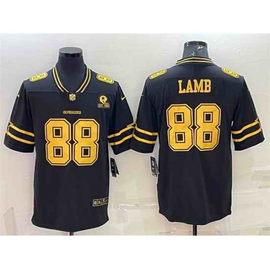Men Dallas Cowboys 88 CeeDee Lamb Black Gold Edition With 1960 Patch Limited Stitched Football Jersey